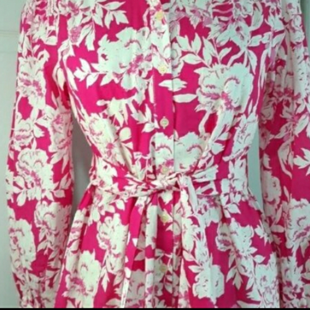 Flying Tomato 100% Cotton Floral Pink Dress Long-Sleeve Belted Flattering Small - Picture 5 of 14